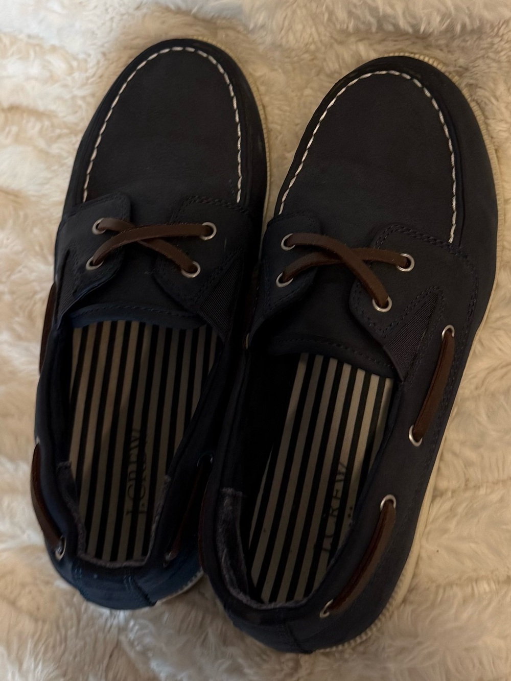 Jcrew Boy’s Navy Boat Shoes with Brown Laces